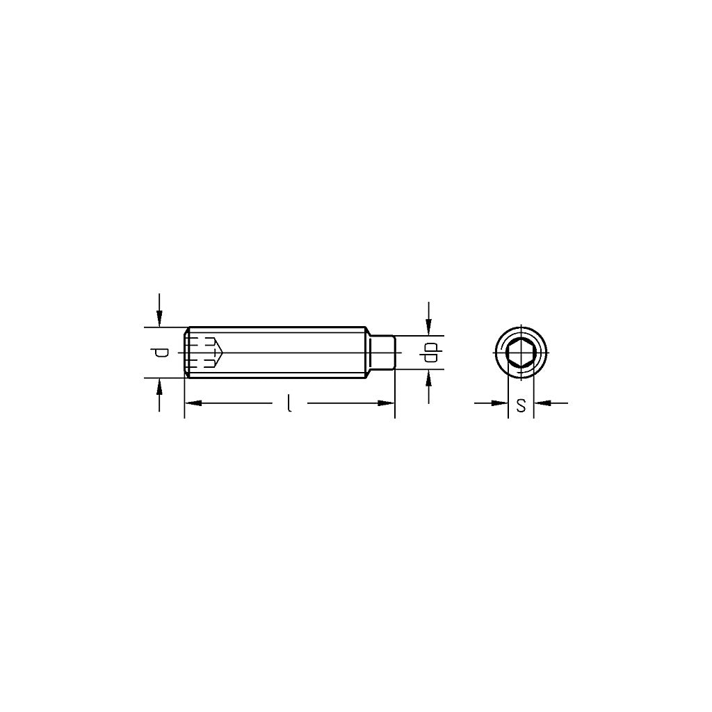 DIN 915/ISO 4028, Gewindestifte mit ISK und Zapfen, blank