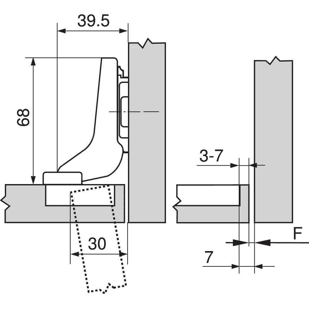 CLIP top Standardscharnier 110°, Innenanschlag