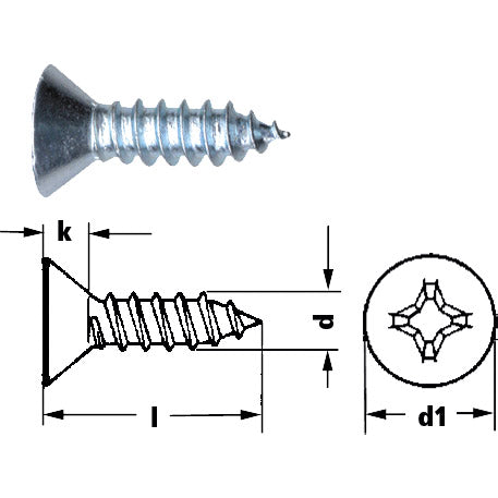 Blechschraube Senkkopf mit Kreuzschlitz Phillips