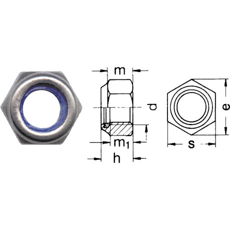 DIN 985/ISO 10511, Sicherungsmuttern mit Kunststoffring, Niro A4