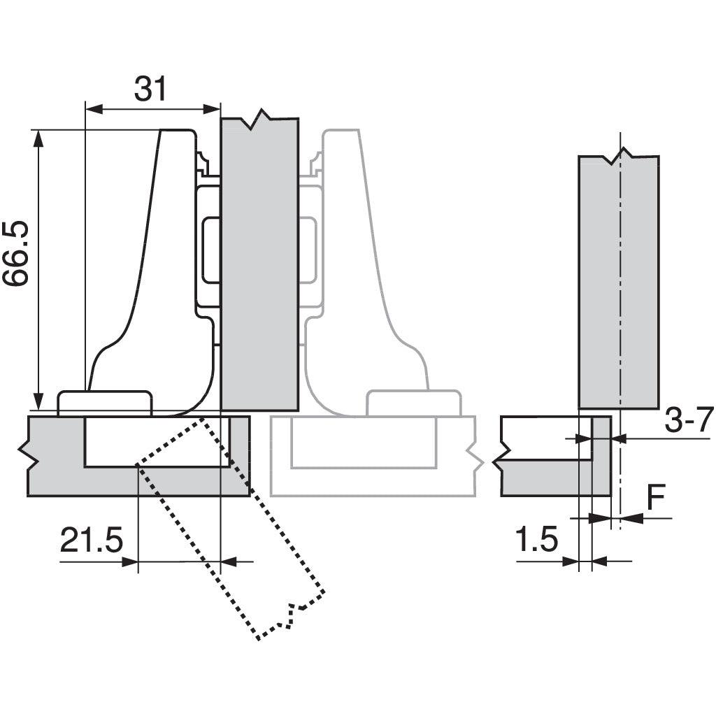 CLIP top Standardscharnier 110°, Mittelanschlag