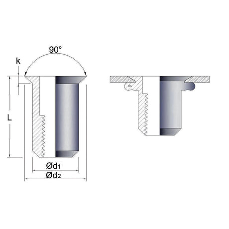 Blindnietmutter Senkkopf gerändelt Edelstahl